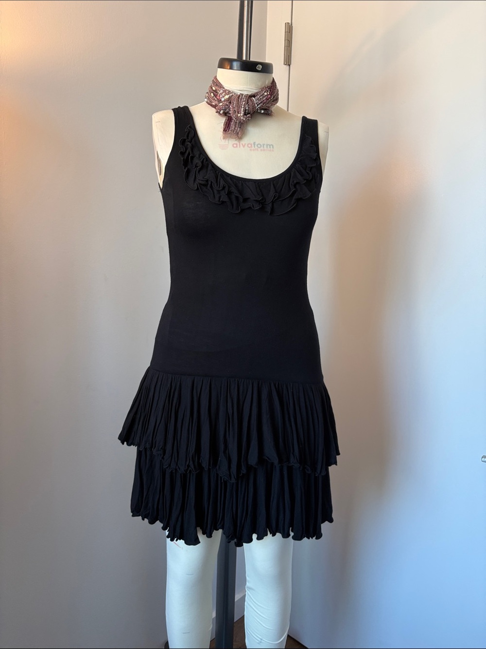 Betsey Johnson Black Ruffle Tiered Mini Dress